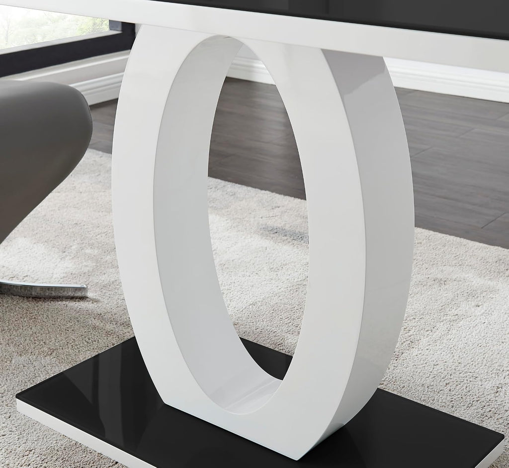 Furniturebox UK Giovani Black & White High Gloss Glass Dining Table with 4 Willow Chairs (Black & White High Gloss Glass Dining Table Set with 4 Elephant Grey Willow Chairs)