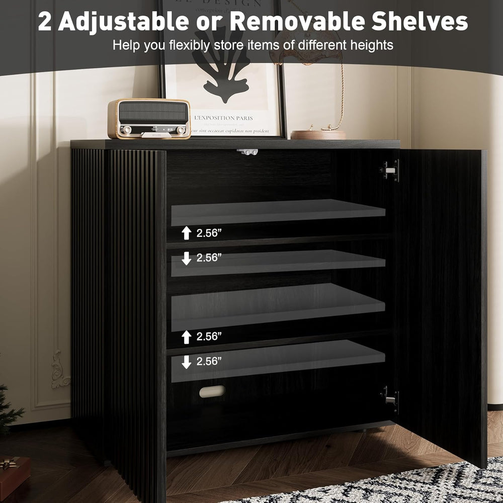 Rophefx Fluted Sideboard Cabinet, 63" Buffet Cabinet with Storage, Crede...