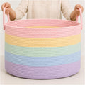 OrganiHaus Rainbow Toy Basket & Blanket Storage Bin, Nursery 20x13" | Rainbow Pastel - Round Rainbow Cotton Rope Basket, Nursery 20x13"