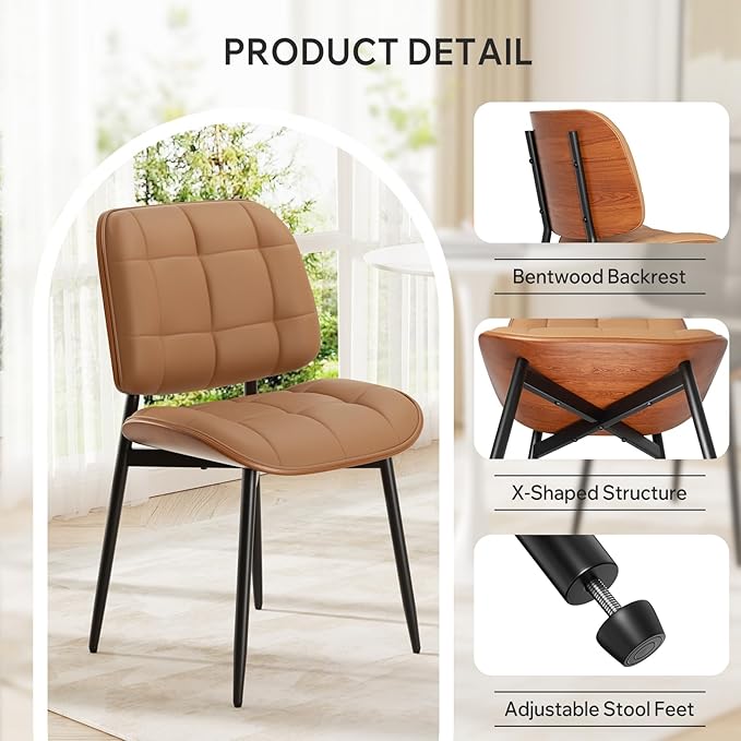 Dining Chair, Mid Century Modern Dining Room Chair, Upholstered Faux Leather ...