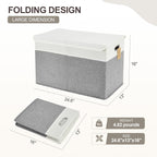 Large Toy Box with Flip-Top Lid, Collapsible Storage Organizer Bins with Dividers and Handles, Kids Bin Chest Baskets for Toys, Playroom Organizers, Nursery 25"x13" x16" (Gray & White)