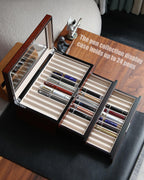 wood pen display case 36 slot Fountain pen Box storage Organizer with drawer, Top Glass Window Pen Collection Display Case
