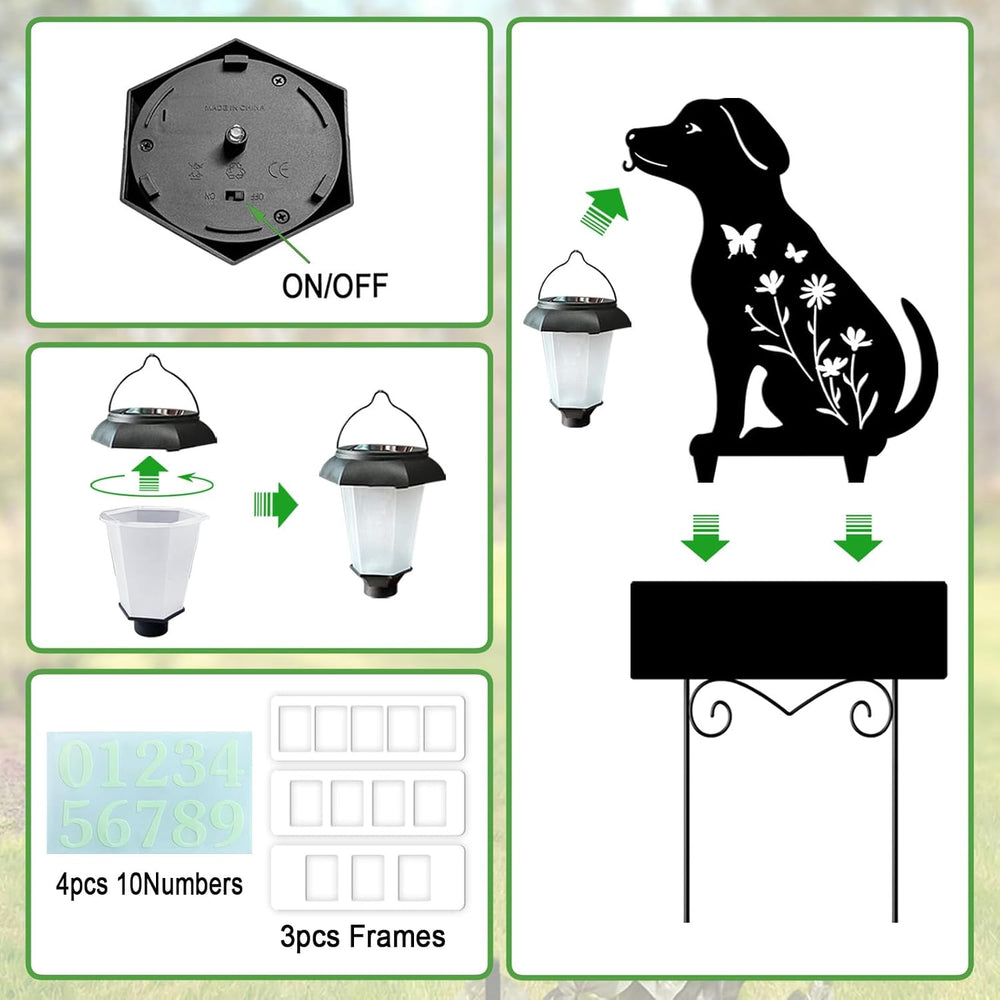 Solar House Numbers for Outside,Metal Dog Address Signs for Houses Yard