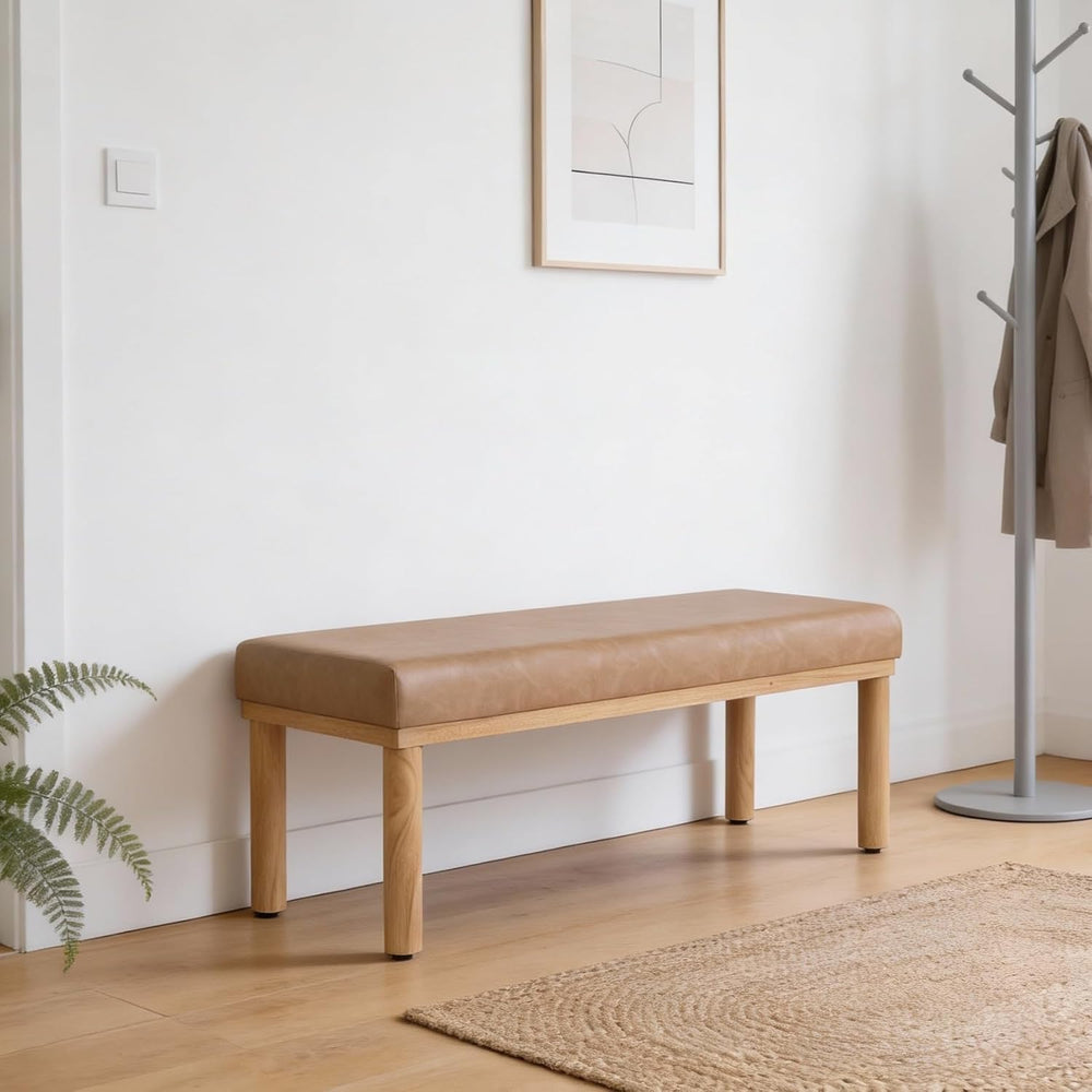 HomePop Oslo Bench - Sand Faux Leather