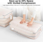 Comforter Storage Bag - Large Capacity Bedding Storage Bags Ultra Space Saving Self Compression Organizer, Washable Compression Bags for Storage Comforter Blanket Duvet Pillow, 2-Pack, Beige
