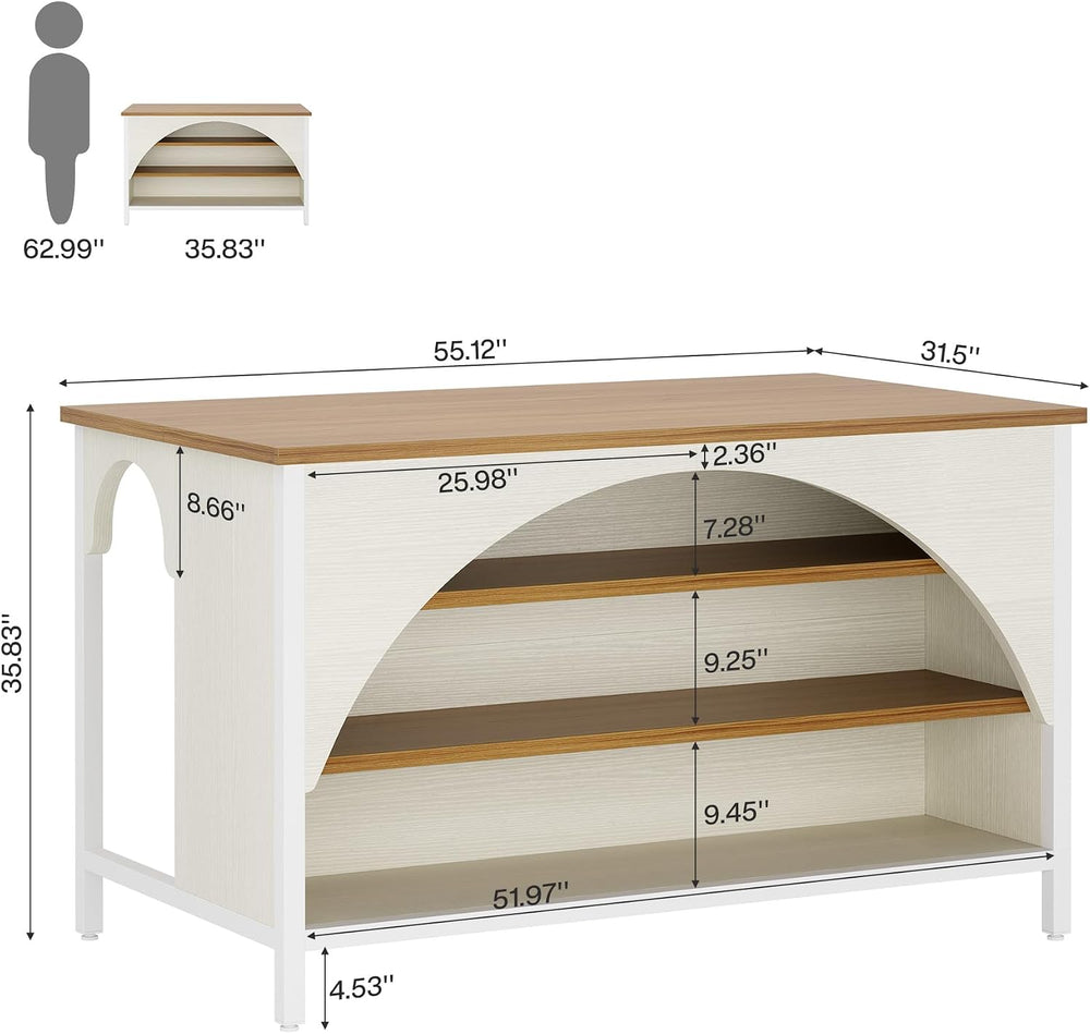 Tribesigns Kitchen Island with 3 Storage Shelves, 55" W Kitchen Shelf wi...