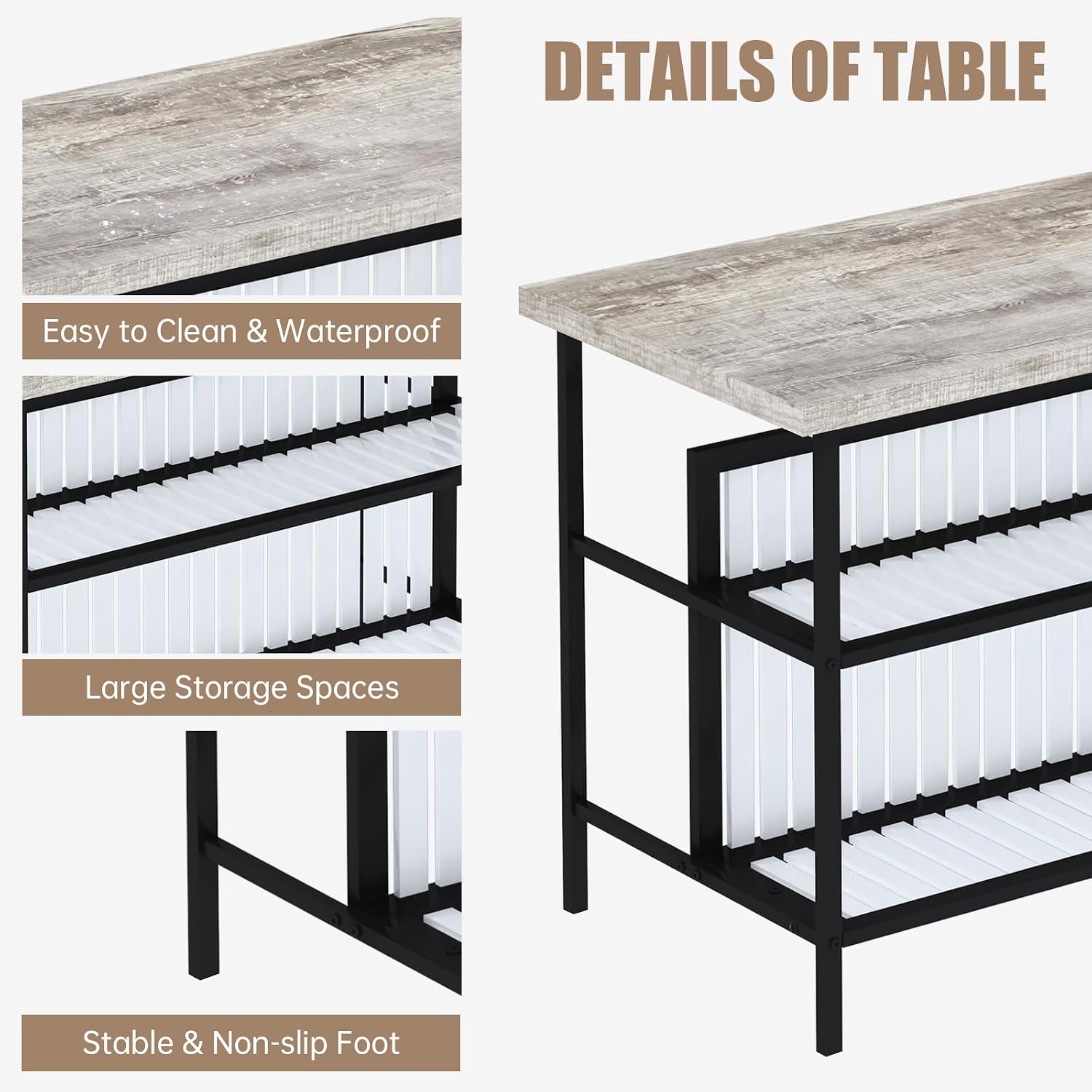 AWQM Kitchen Island with Seating & Storage, Bar Table and Chair Set, Grey | Modern Bar Table and Chairs Set for 2, Faux Marble Island Table, with 2 Chair, For Small Space, Apartment, Home Bar