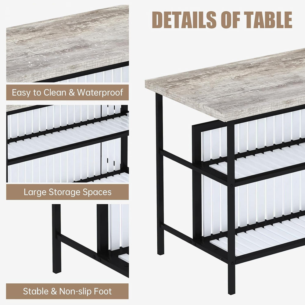 Lamerge 3 Piece Bar Table and Chairs Set, Industrial Bar Table Set with Stora...