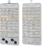 FOREGOER Hanging Jewelry Organizer with 88 Zippered Pockets, Dustproof Foldable for Travel, Accessories Organizer for Holding Jewelries, Earring Organizers and Storage ((Gray)