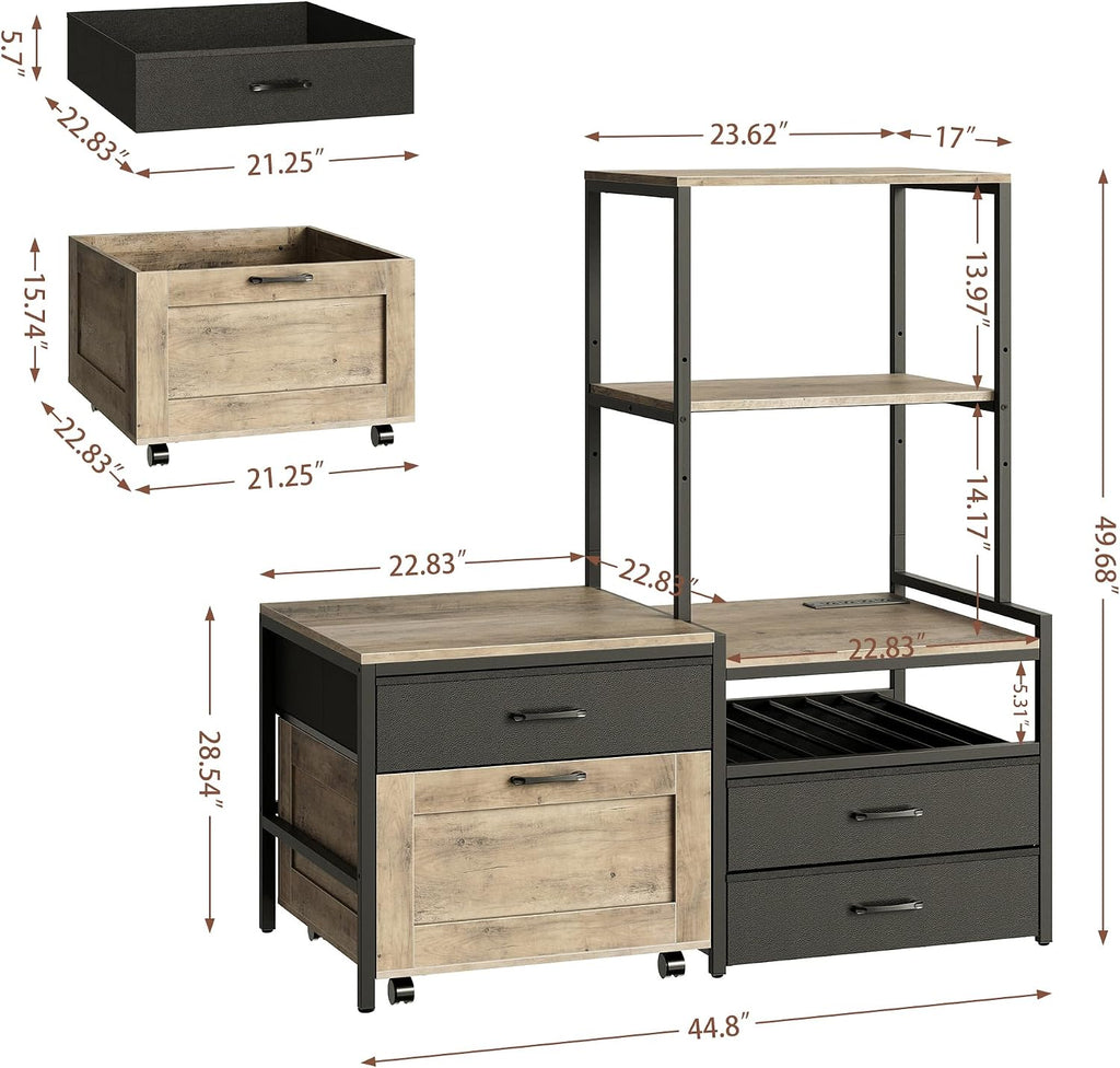 Herture Mini Fridge Stand with Wine Rack & Outlet, Kitchen Bakers Rack | Microwave Oven Stand, Coffee Bar, Movable Drawers, for Dorm,Office, Grey HB04BXZ