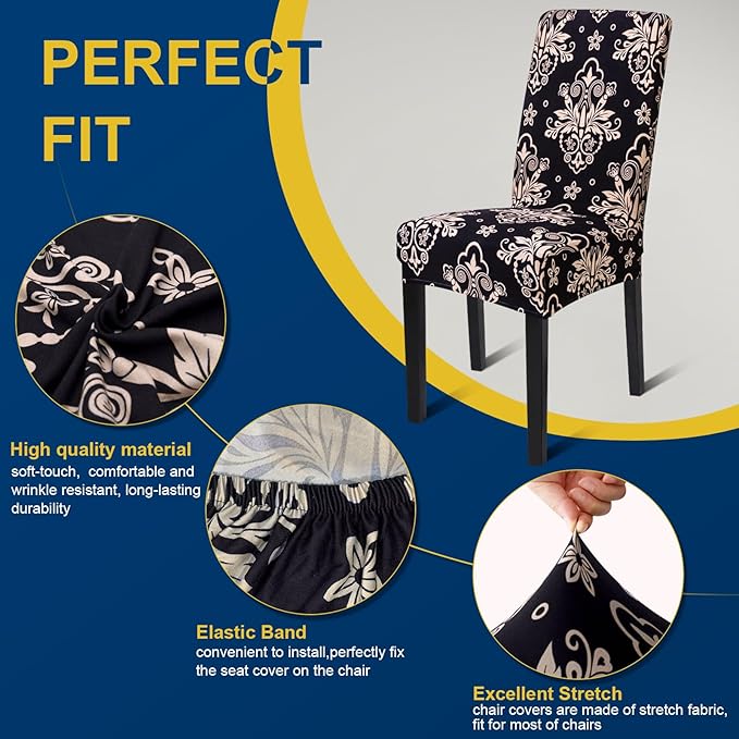 Chair Covers, Stretch Kitchen Dining Room Chair Covers Set of 6, Removable Washable Dining Chair Slipcovers for Home, Hotel, Banque