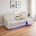 PU Leather Power Wall Hugger Chair Double Reclining Sectional Sofa 3-Seater Loveseat Couch with Reversible Coffee Table, Wireless Chargers, USB Port, Cup Holders, Storage Armrest, Ambient LED Light