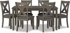 Signature Design by Ashley Caitbrook Rustic 7-Piece Dining Set – Rectangular Table with 6 X-Back Upholstered Chairs, Gray