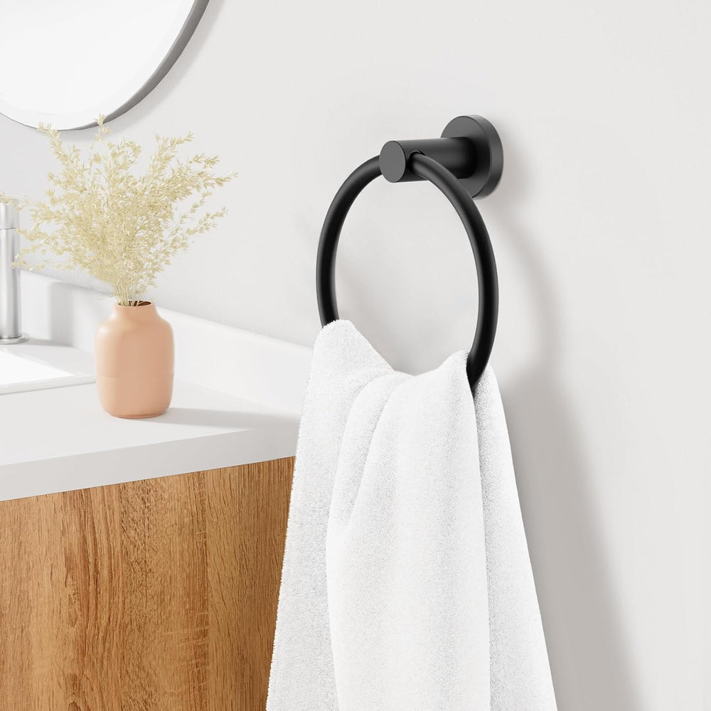 FORIOUS Towel Ring for Bathroom, SUS304 Stainless Steel, 2 Pack Matte Black