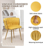 Velvet Dining Chairs Set of 4, Modern Upholstered Dining Chairs with Gold Metal Legs for Dining Room, Vanity, Kitchen, Living Room(Yellow)