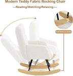 DKLGG Nursery Rocking Chair, Soft Teddy Fabric Rocking Chair Padded Seat with High Backrest for Nursery, Comfy Wingback Glider Rocker with Solid Wood Base for Living Room Bedroom(White)