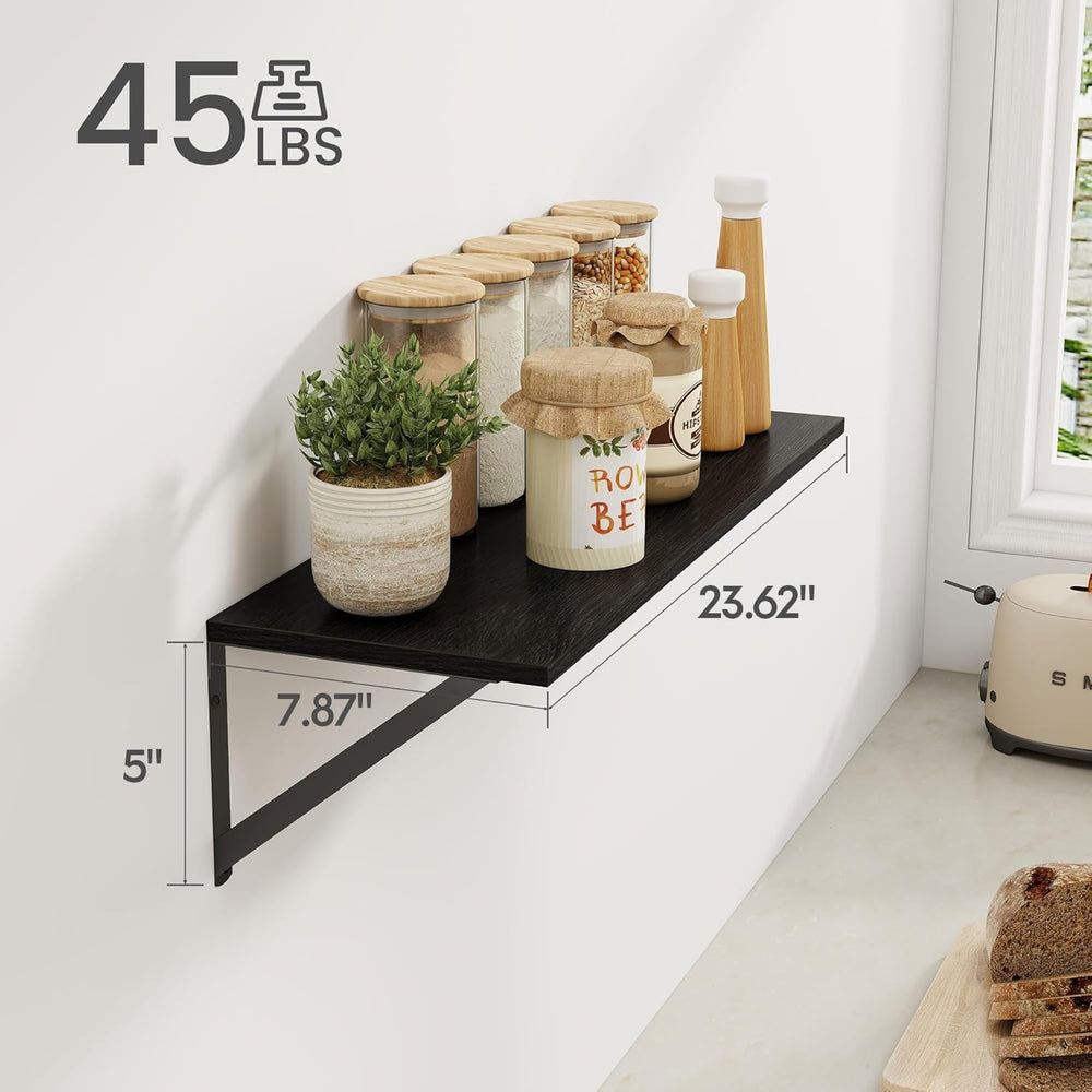 Heimlove Black Deep Floating Shelves for Wall, 24W x 8D Wood Wall Shelves Set...
