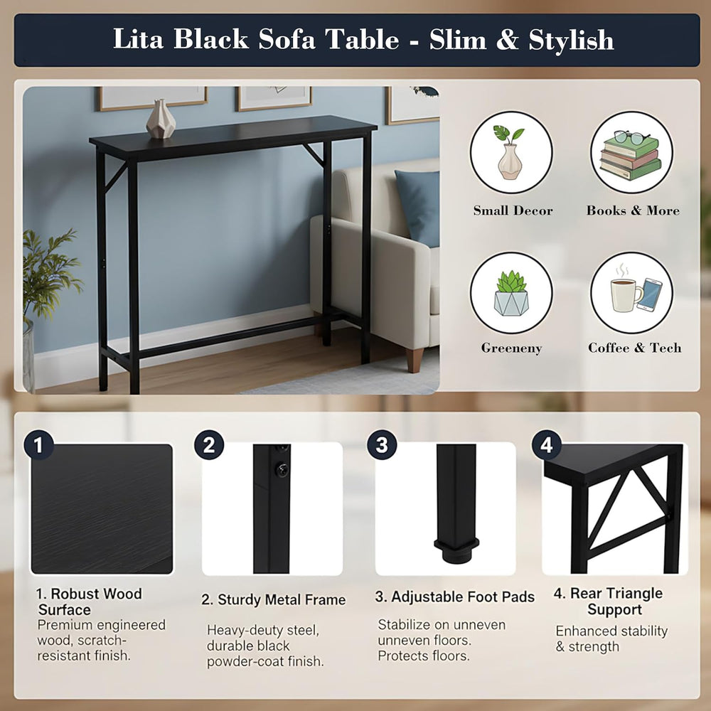 LITA Console Table, 29.5" Narrow Entryway & Thin Sofa Table for Behi...