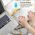 White Marble Mouse Pad – Large Extended Desk Mat 35.43 x 15.75 in – Elegant Gold Vein Design, Non-Slip Rubber Base, Waterproof Surface, Keyboard & Mouse Pad for Office, Gaming, Home Decor