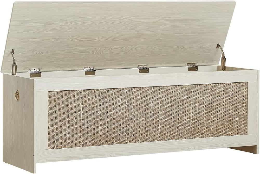 51.2" Storage Chest Large,Wooden Rattan Storage Bench.(White Cream) | St...