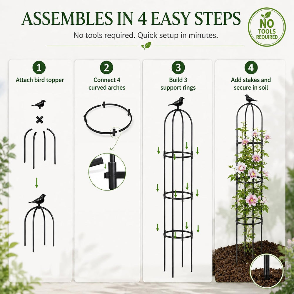 FOLLOOK Garden Obelisk Trellis for Climbing Plants Outdoor, 2 Pack