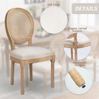 French Country Dining Chairs Set of 4,Farmhouse Upholstered Dining Room Chairs with Round Back and Solid Leg,Rattan Kitchen Chairs for Kitchen/Bedroom/Dining Room,Beige
