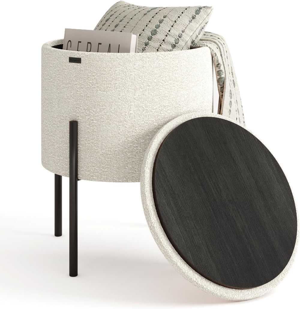 Round Ottoman with Storage, Boucle Storage Ottoman, Foot Stool Ottoman, Makeu...