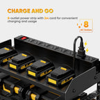 Power Tool Organizer Wall Mount with Charging Station,Tool Storage Rack with 8 Outlet Power Strip,Heavy Duty Metal Battery Utility Rack with 4 Cordless Drill Holder 6.56 Ft Cord for Garage