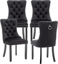 Kiztir Velvet Dining Chairs Set of 4, Upholstered Dining Room Chairs with Ring Pull Trim and Button Back, Luxury Tufted Dining Chairs for Living Room, Bedroom, Kitchen (Black)