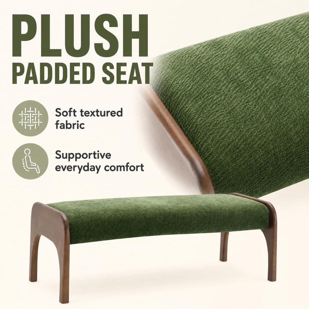 50.25“ Upholstered Bench, Modern Dining Bench with Soft Chenille Fabric, 6" Padded Seat and Rubber Wood Legs, End of Bed Bench for Bedroom, Entryway, Hallway, Living Room (C-Green)