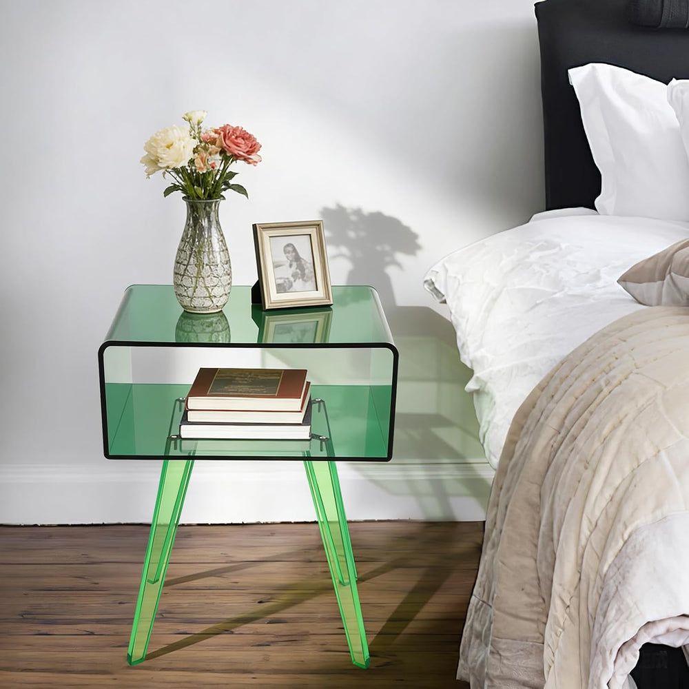 Acrylic Nightstand Side Table with Storage Shelf, Modern End Table for Living...
