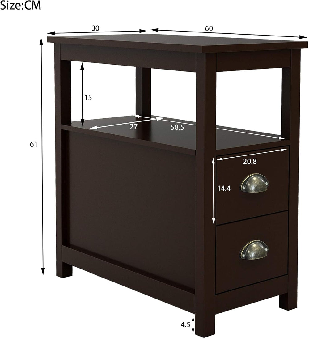 23.6" x 11.8" x 24.0" MDF End Table with Two Drawers and Open ...