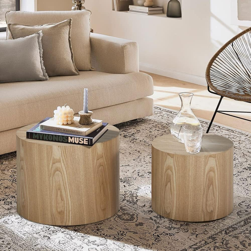 Wood Side Table Round Small Coffee Tables Nesting End Table Set of 2 for Livi...