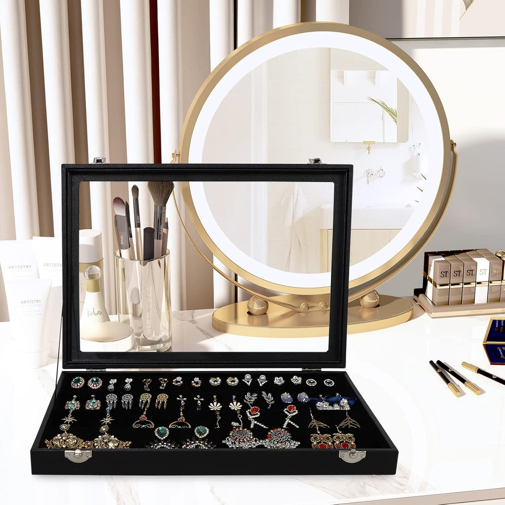 Wudygirl 32 Pairs Jewelry Organizer Velvet Jewelry Tray Clear Lid Earring HolderOrganizer Jewelry Box Earrings Holder Display Case Stackable（Earring Storage）