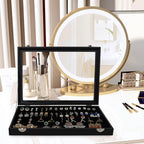 Wudygirl 32 Pairs Jewelry Organizer Velvet Jewelry Tray Clear Lid Earring HolderOrganizer Jewelry Box Earrings Holder Display Case Stackable（Earring Storage）