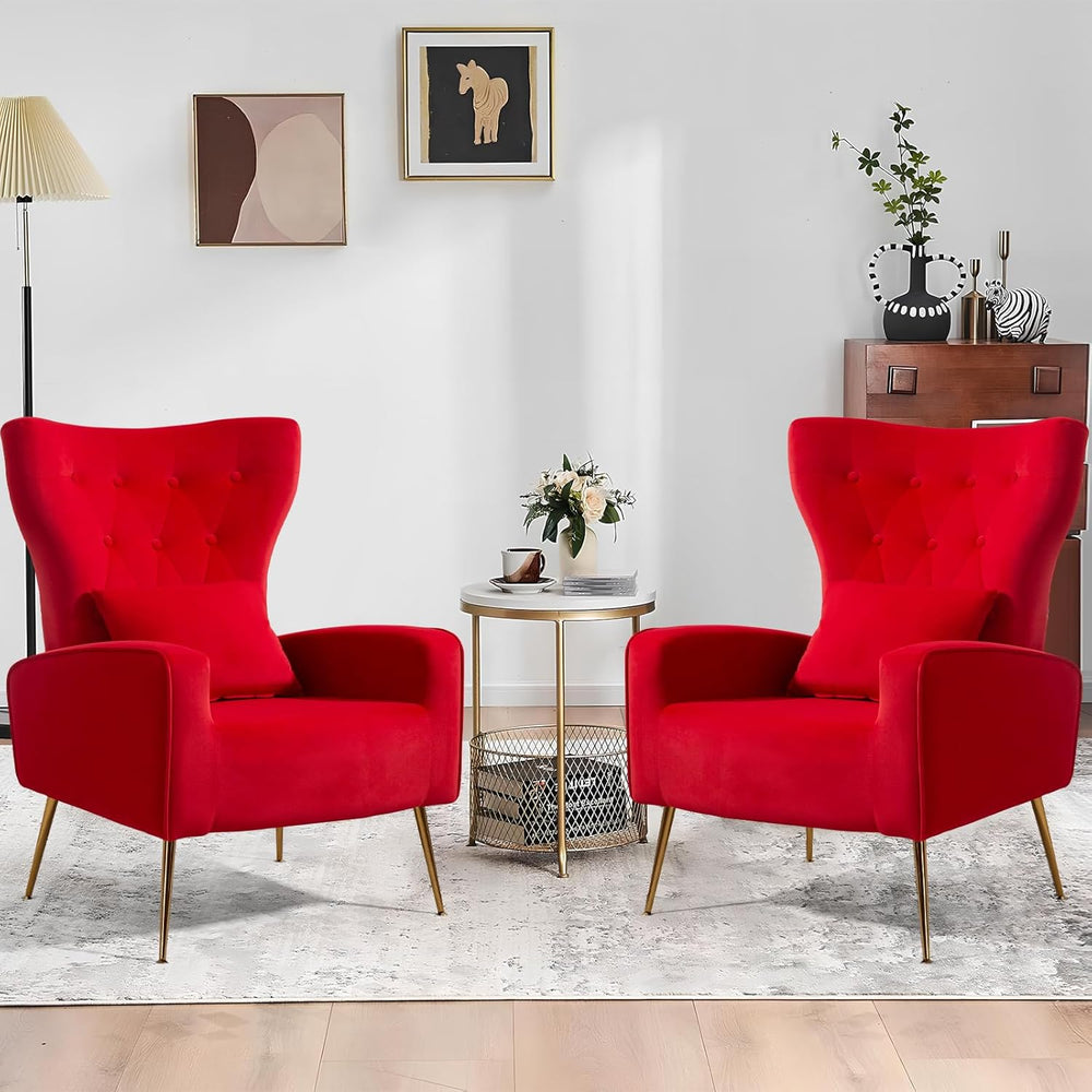 ZJhome Button-Tufted Velvet Accent Chairs Set of 2, WingBack Living Room Chai...