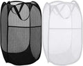BATTOO Deluxe Strong Mesh Pop up Laundry Hamper Basket with Side Pocket for Laundry Room, Bathroom, Kids Room, College Dorm or Travel Black+White