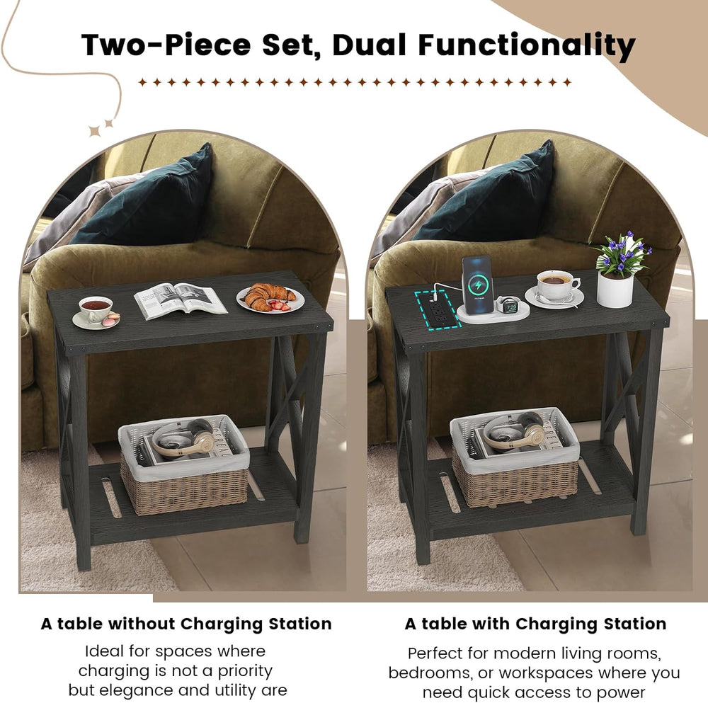Hadulcet Farmhouse End Tables Living Room Set of 2 - Narrow Side Table with C...