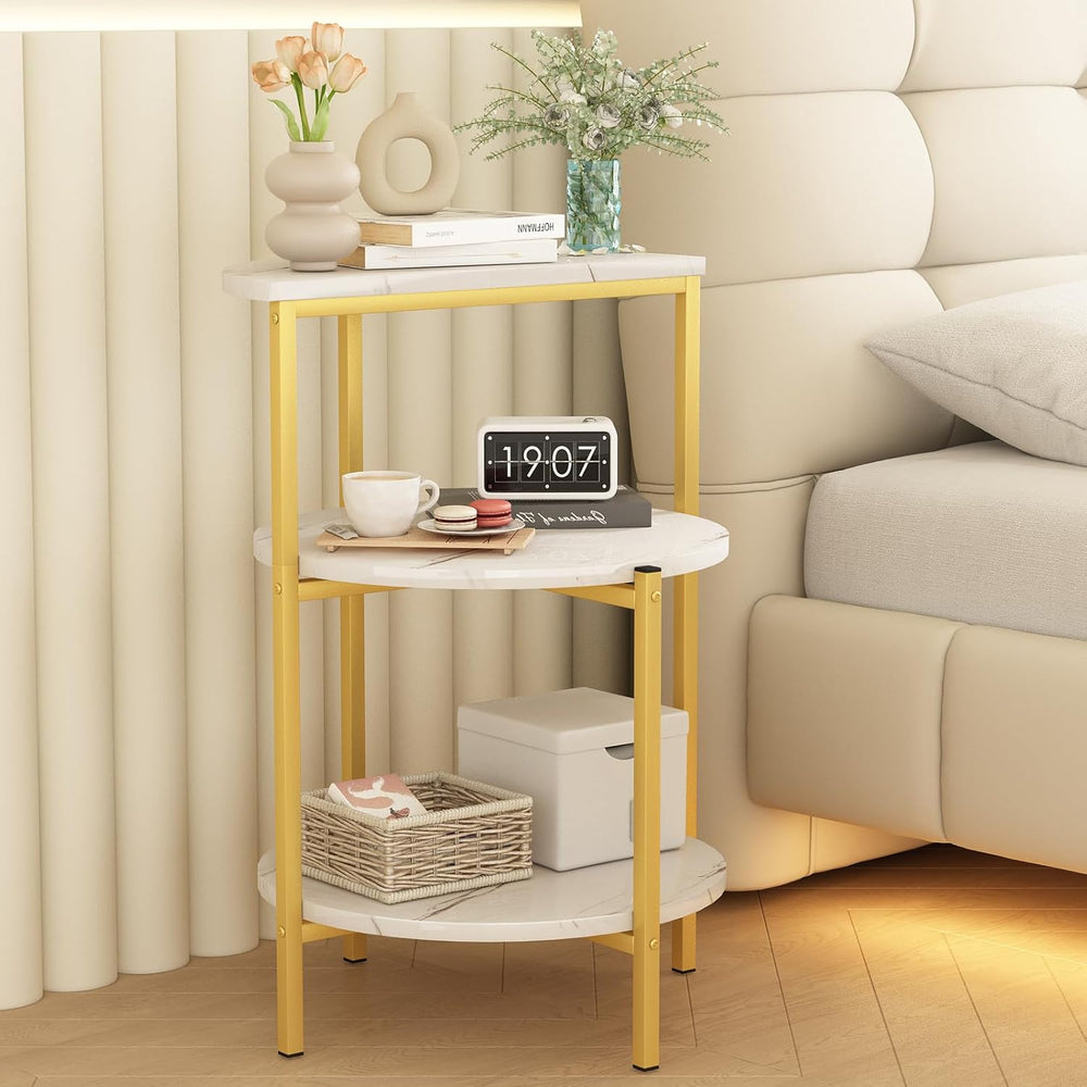 AWQM Marble Side End Table Set, 3-Tier Sofa Side Table, Small Round Coffee, T...