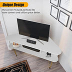 Corner TV Stand for 50 Inch TV, Entertainment Center with Storage Cabinet, Industrial Media Console Table with High Metal Feet and Anti-Slip Pads, TV Stand for Living Room, 50" TV Console, White