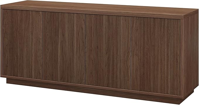 Henn&Hart Fluted TV Stand for TVs up to 65'' with 2 Concealed Ribbed Storage Cabinets and Adjustable Shelves for Living Room, Family Room, or Office, Medium Walnut