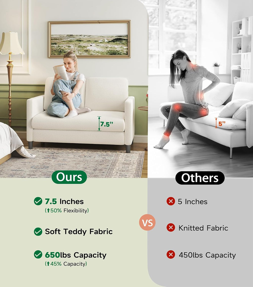 Welzona Loveseat, 51" Small Couch, Teddy Love Seat, Small Loveseat Sofa ...