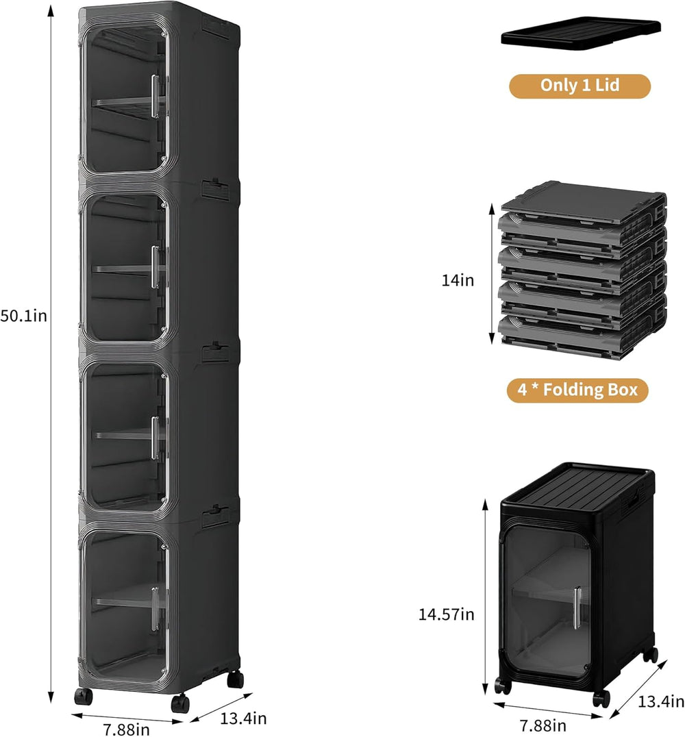 4-Tier Tall Narrow Slim Bathroom Storage Cabinet, Black | Tool Free Assembly,...