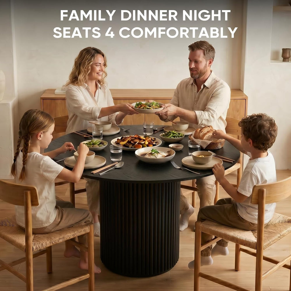 Comfy to go 36 inch Modern Round Dining Table, Solid Wood Strips Pedestal Bas...