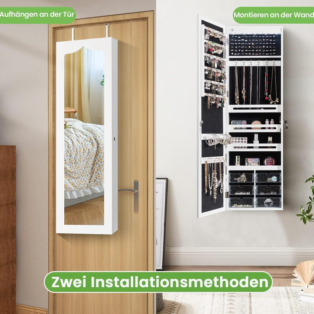 Hanging Jewellery Cabinet, Sail Cabinet with LED Lighting, Mirror and 6 Drawe...