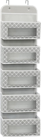 Simple Houseware 5 Clear Window Pocket Over Closet Door Storage Hanging Organizer for Bedroom, Bathroom, Pantry, Geometric Gray