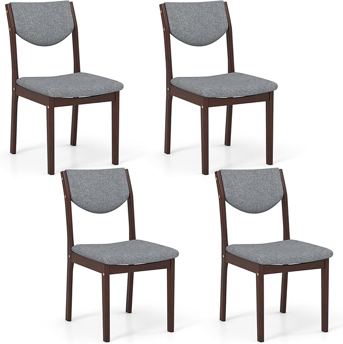 GOFLAME Wood Dining Chairs Set of 4, Linen Fabric Upholstered Kitchen Side Chairs with Padded Seat & Back, Rubber Wood Legs, Farmhouse Armless Dining Room Chairs for Living Room Restaurant