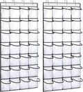 REGELETO 2 Pack 28 Pocket Over the Door Shoe Organizer, Hanging Shoe Rack for Door Large Capacity Shoe Organizer Holder with 4 Metal Hooks (White-2Pack)