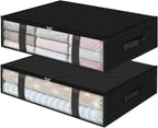 StorageRight Under Bed Storage Bins, 2-Pack 40L Foldable Fabric Storage Bags with Transparent Window, Breathable Organizer for Clothes/Blanket/Comforter/Quiltr, Black