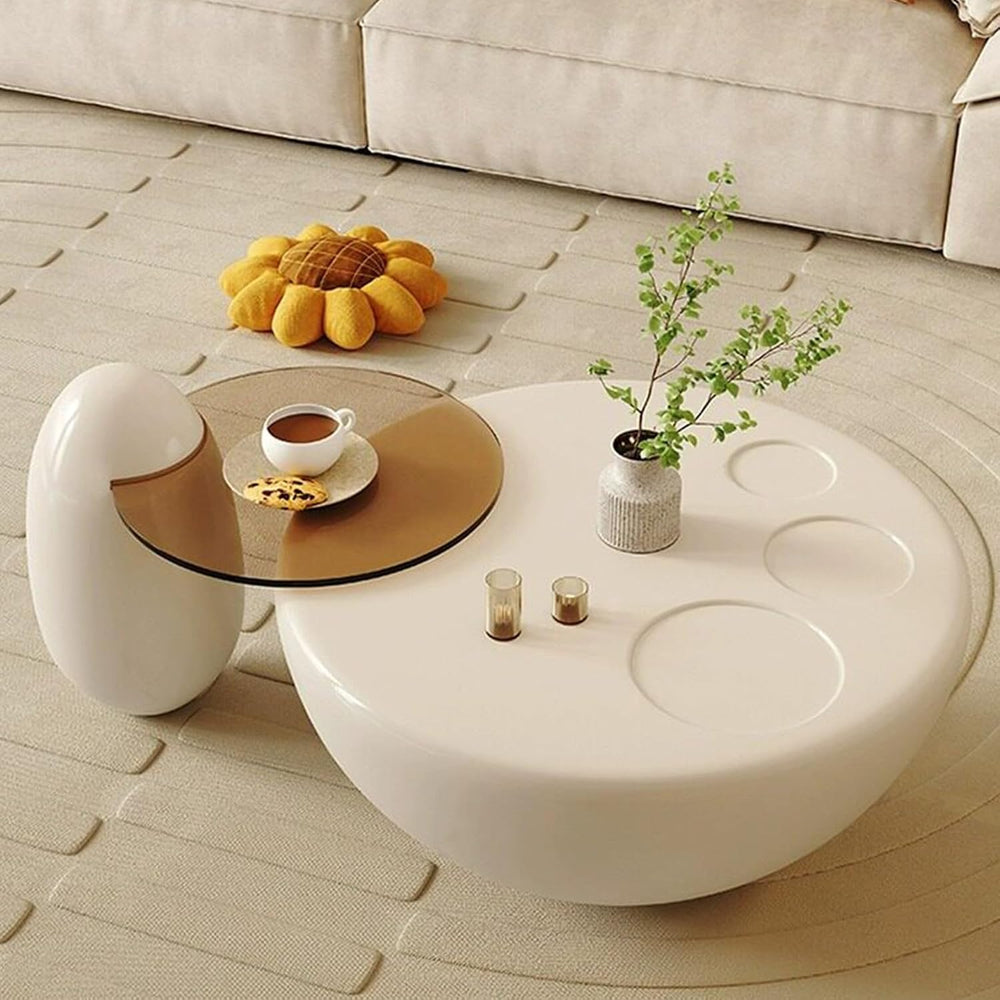 Round Nesting Coffee Table Set, FRP Gloss Lacquer Living Room Center Table | ...